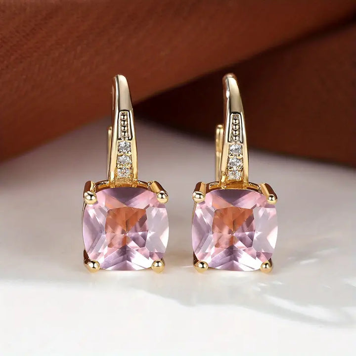 Elegant Mystic Stone Gold Hoop Earrings