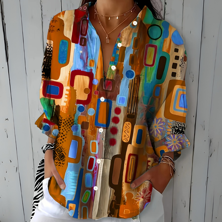 Catalina Mönstrad Konstnärlig Button-Up Blus