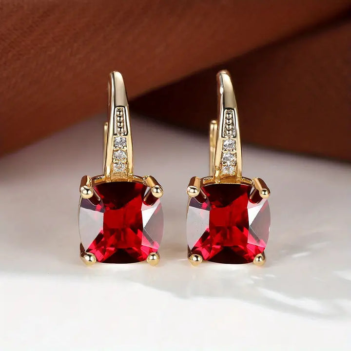 Elegant Mystic Stone Gold Hoop Earrings
