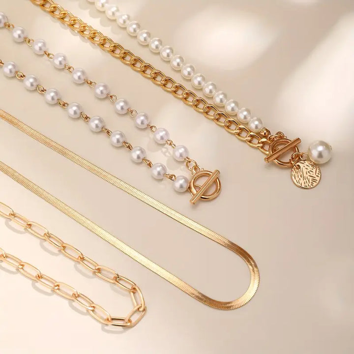Vintage pärl- och guldormkedja halsband set