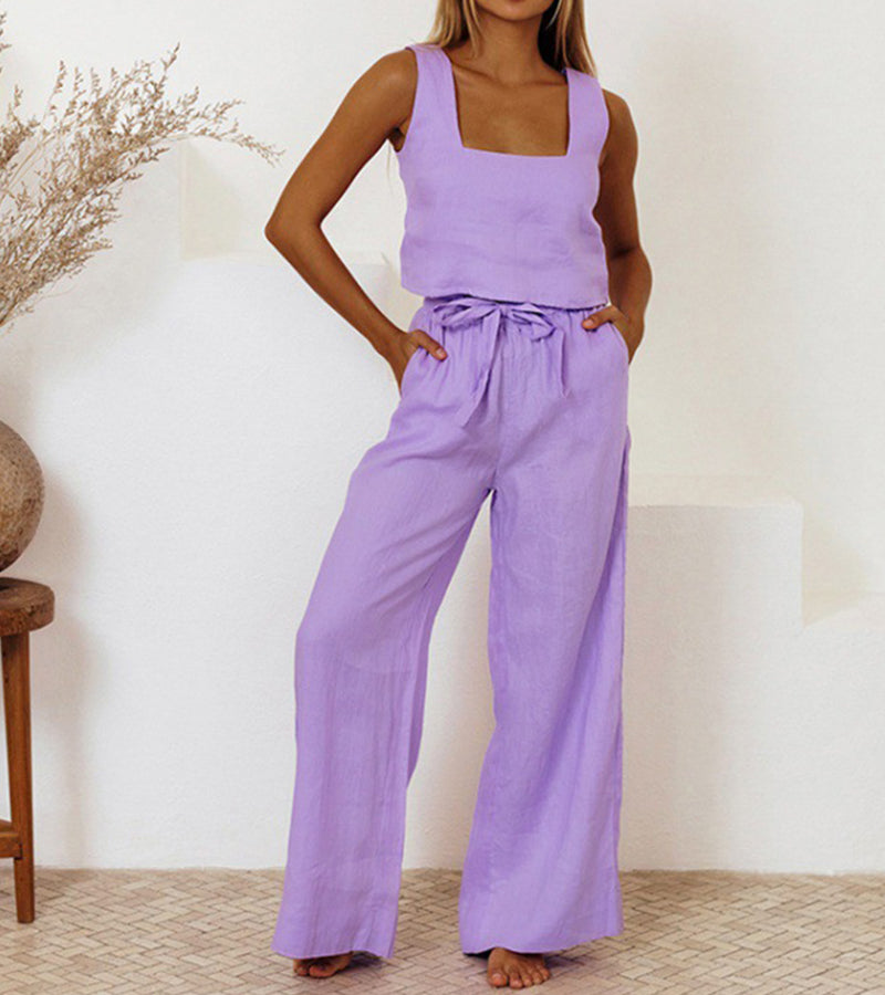 Milena - Minimalistisk Top och Vida Byxor Set