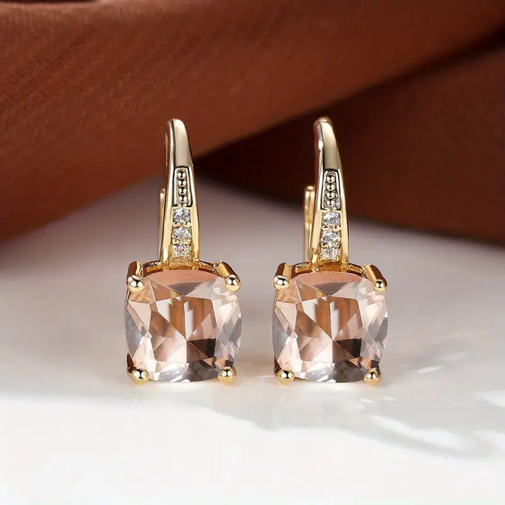 Elegant Mystic Stone Gold Hoop Earrings