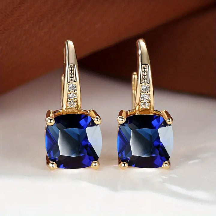 Elegant Mystic Stone Gold Hoop Earrings