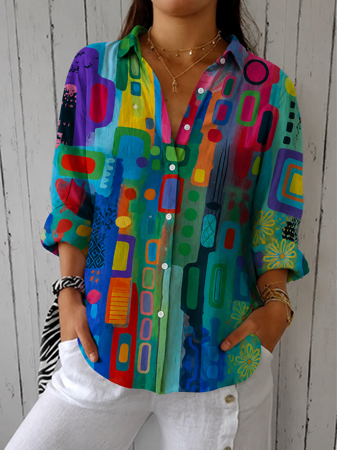 Catalina Mönstrad Konstnärlig Button-Up Blus