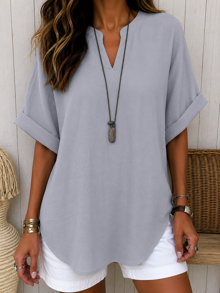 Emma Casual Plain Kortärmad Blus för Dam, Elegant Mångsidig Stil