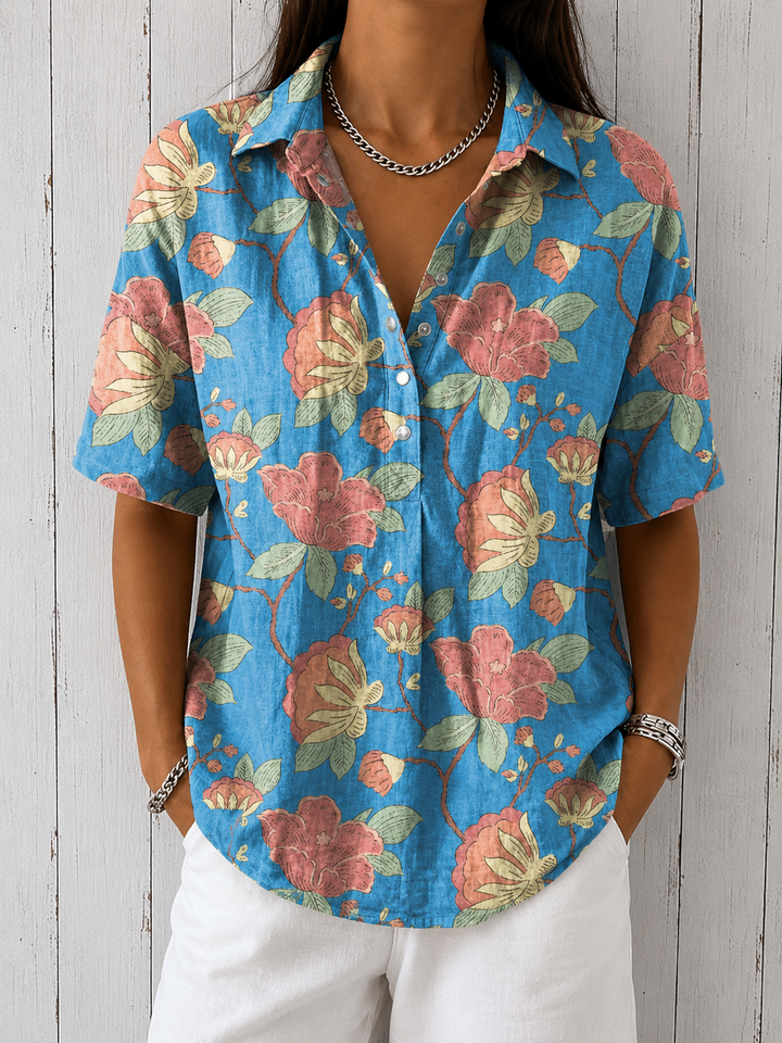 Lynaa Elegant Blommig V-ringad Blus Dam
