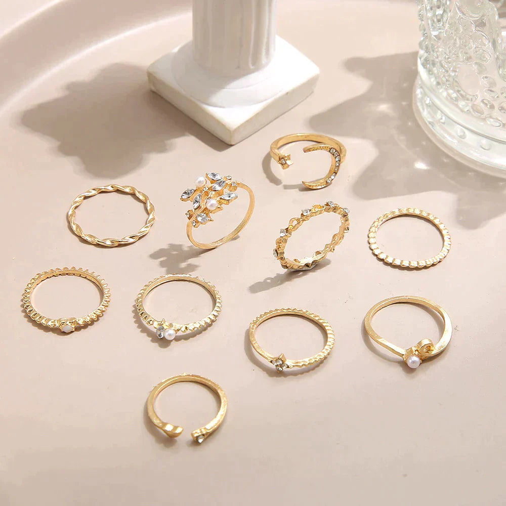 MATHILDA | 10-PACK BOHO-INSPIRERADE GULD RINGAR