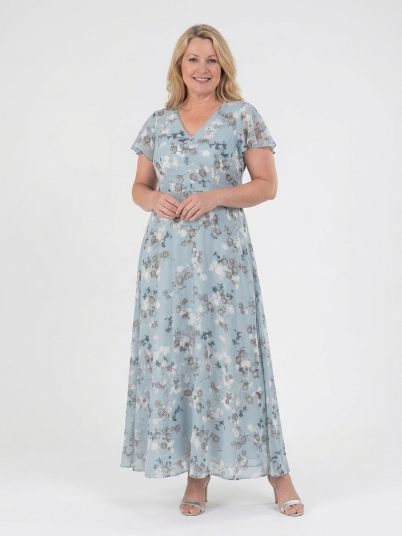 Ismeria | Blomster Chiffon Maxiklänning