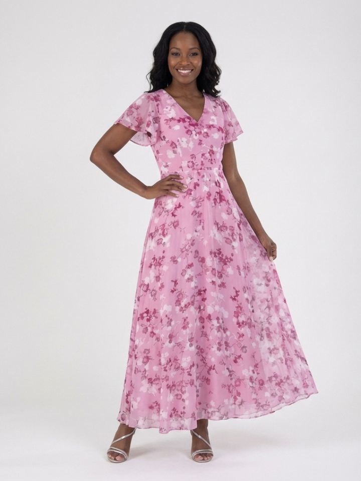 Ismeria | Blomster Chiffon Maxiklänning