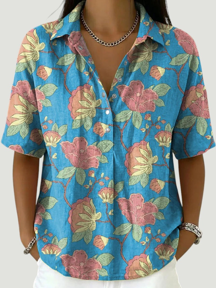Lynaa Elegant Blommig V-ringad Blus Dam