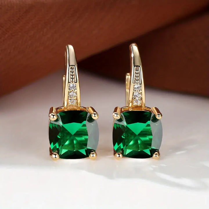 Elegant Mystic Stone Gold Hoop Earrings