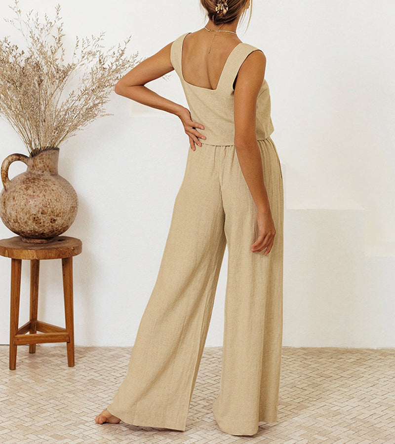 Milena - Minimalistisk Top och Vida Byxor Set
