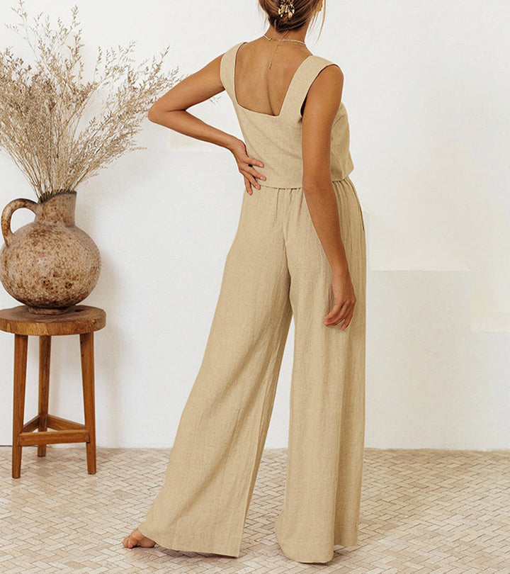 Milena - Minimalistisk Top och Vida Byxor Set