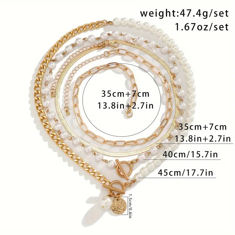 Vintage pärl- och guldormkedja halsband set